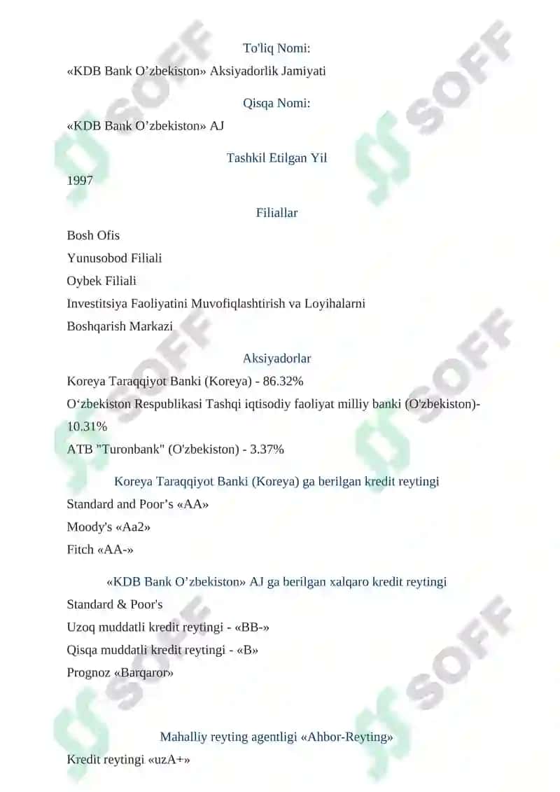 "KDB bank Uzbekistan" AKSIYADORLIK JAMIYATI 3