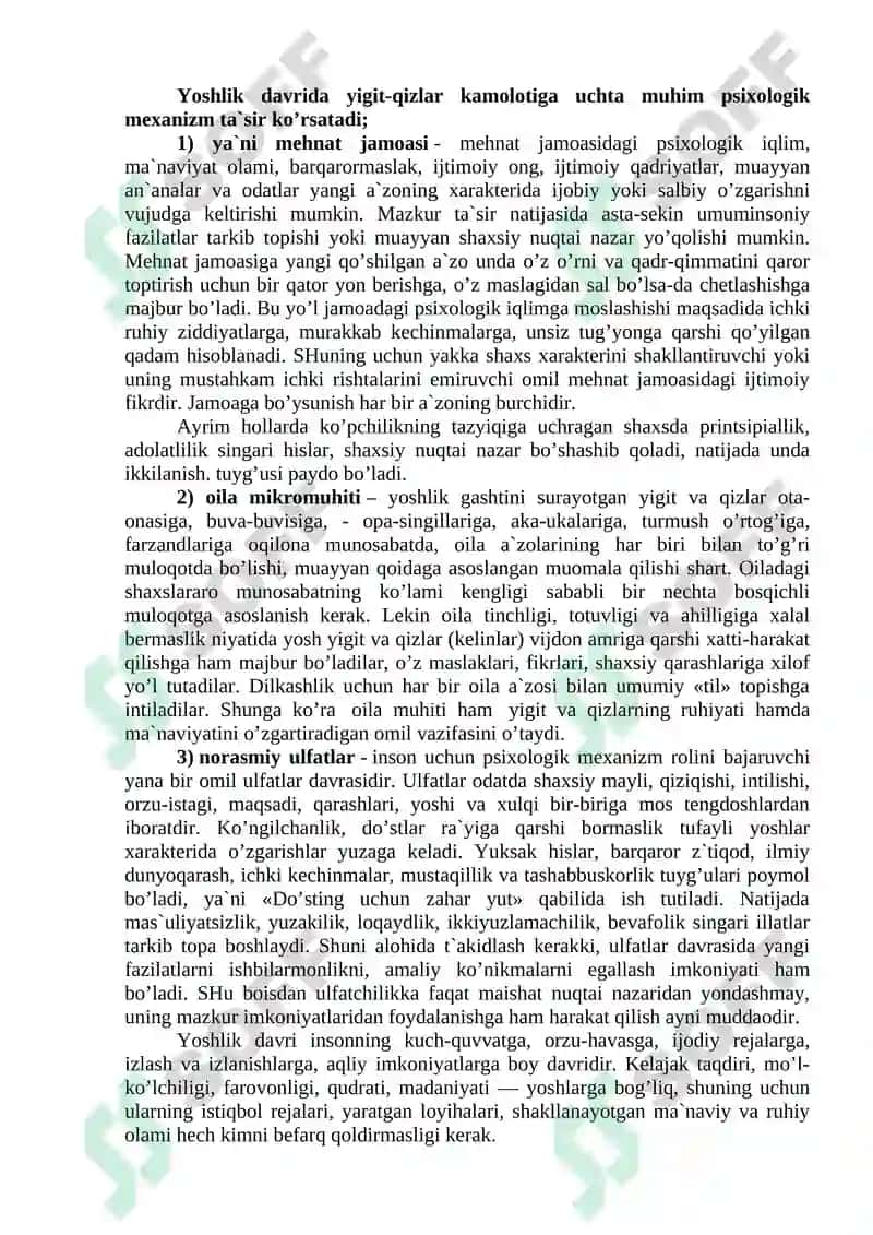 Yoshlik davri va uning o’ziga xos psixologik xususiyatlari 3
