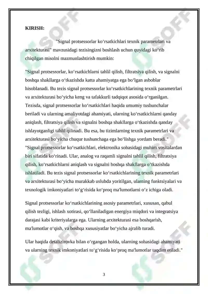 SIGNAL PROTSESSORLAR KO‘RSATKICHLARI TEXNIK PARAMETRLARI VA ARXITEKTURASI 3