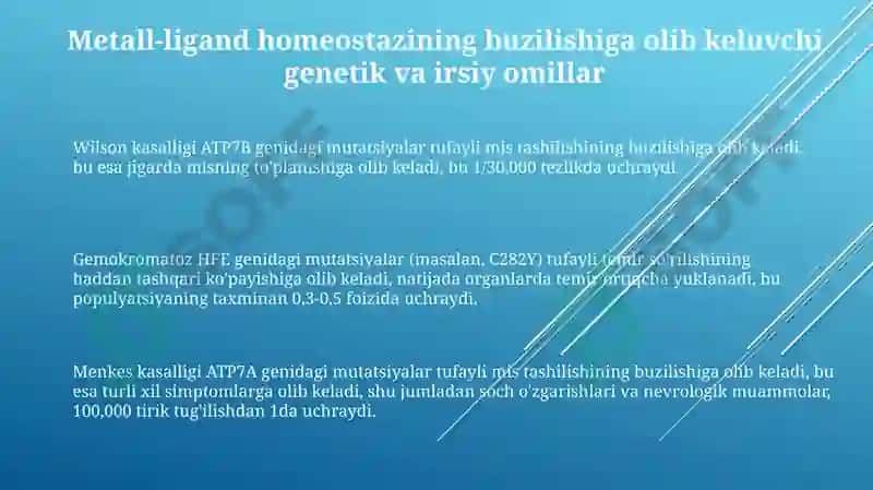 Tananing metall-ligand gomeostazining buzilishi mumkin bo'lgan holatlar 3