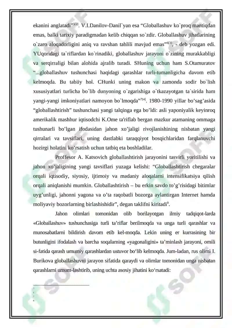 Globallashuv tushunchasi, mohiyati, jamiyat hayotida namoyon bo‘lish xususiyatlari. Globallashuvning nazariy asoslari 3