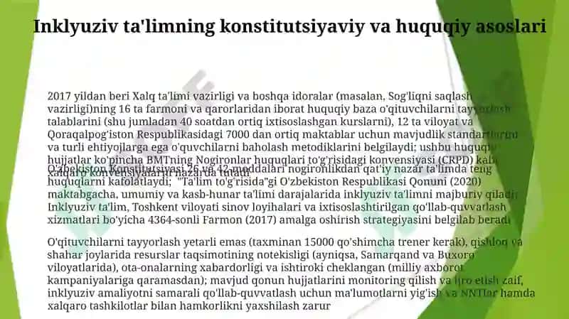 Inklyuziv ta'limning me'yoriy-huquqiy bazasini tahlil qilish 3