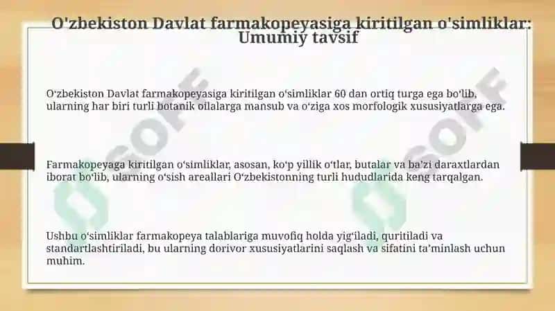 O'zbekiston Davlat farmakopeyasiga kiritilgan o'simliklar 3