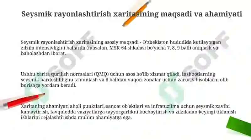 O'zbekiston seysmik rayonlashtirish xaritasi 3