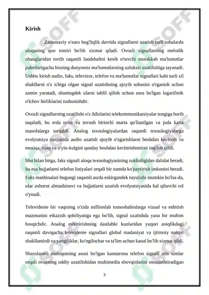 AUDIO SIGNALLARNI UZATISH. FAKS SIGNALI. TELEVIDENIE SIGNALLARINI UZATISH. TELEFON SIGNALI. 3