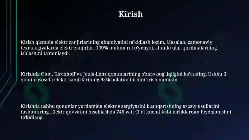 Elektr Zanjiri Asosi Qonunlari: Om,Kirxgof va Joul-Lens 3