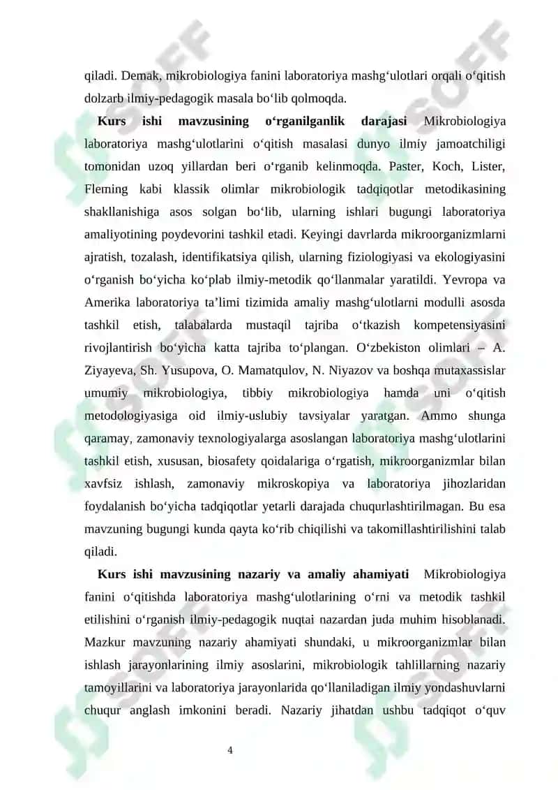 Mikrobiologiya fanini o‘qitishda laboratoriya mashg‘ulotlarining o‘rni va metodik tashkil etilishi 3