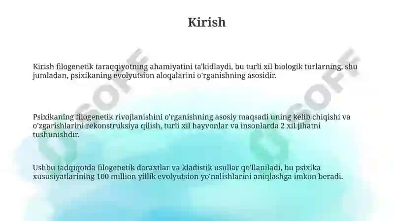 PSIXIKANING filogenetik taraqqiyoti 3