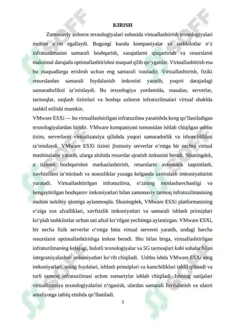 Virtuallashtirilgan infratuzilma imkoniyatlarini tahlil qilish bilan VMware ESXi dan foydalanish ssenariylari 3