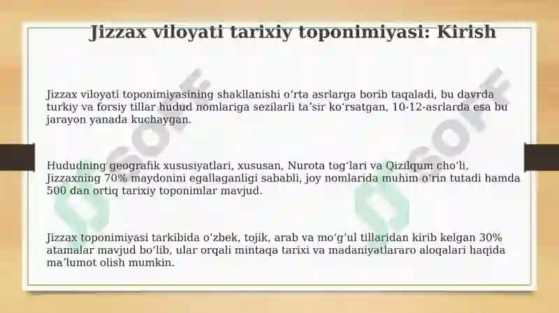 Jizzax viloyati tarixiy toponimikasi 3