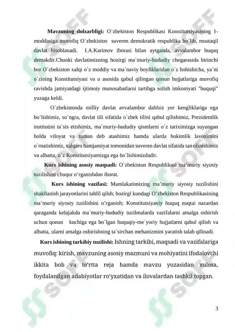 O’zbekistonning ma’muriy-siyosiy tuzilishi kurs ishi 3