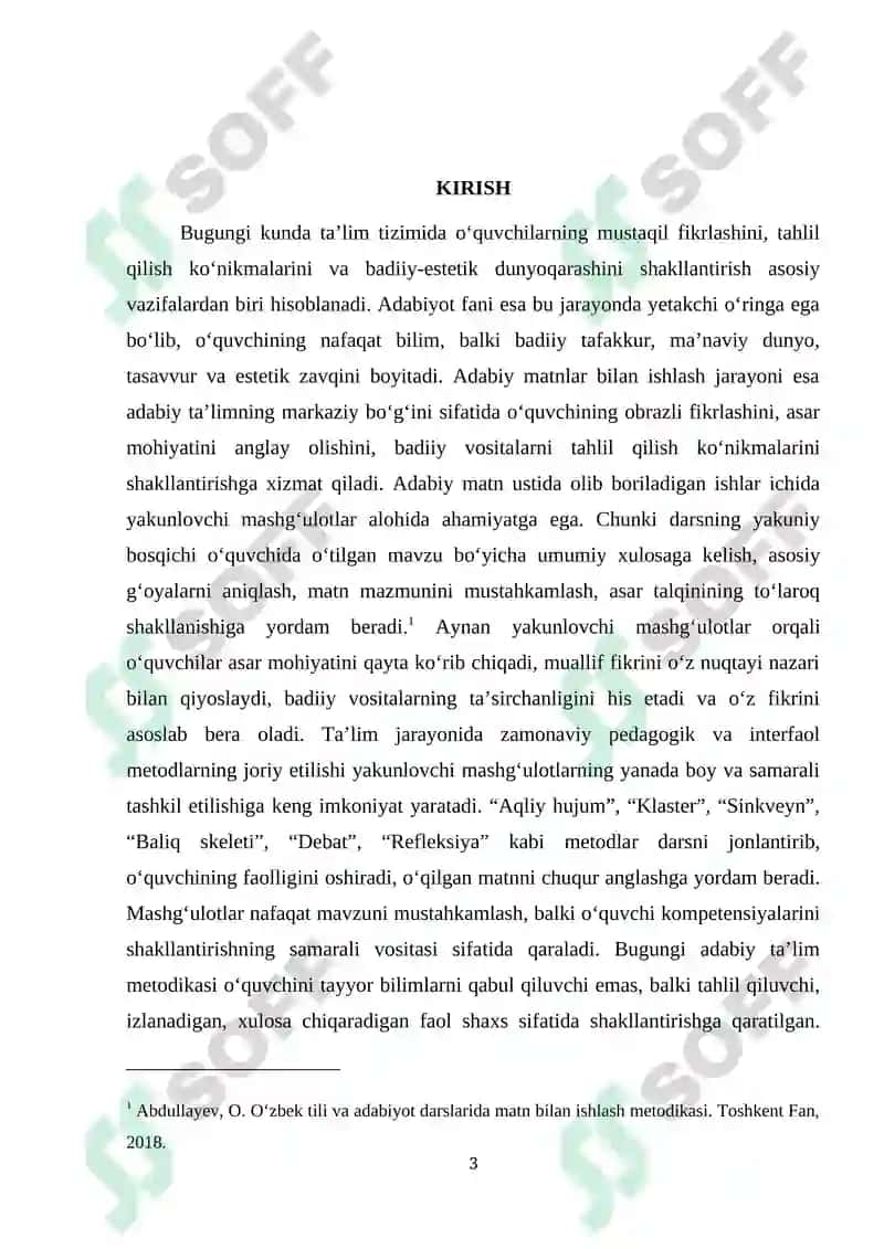 Adabiy matnlar bilan ishlashda yakunlovchi mashg‘ulotlarining o‘rni 3
