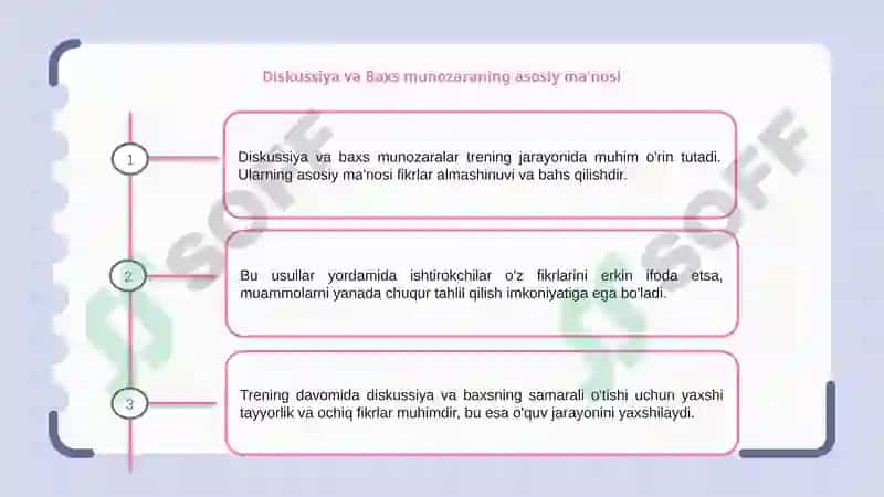 Diskussiya-Baxs munozara (Trening jarayonini olib borish usullari) 3