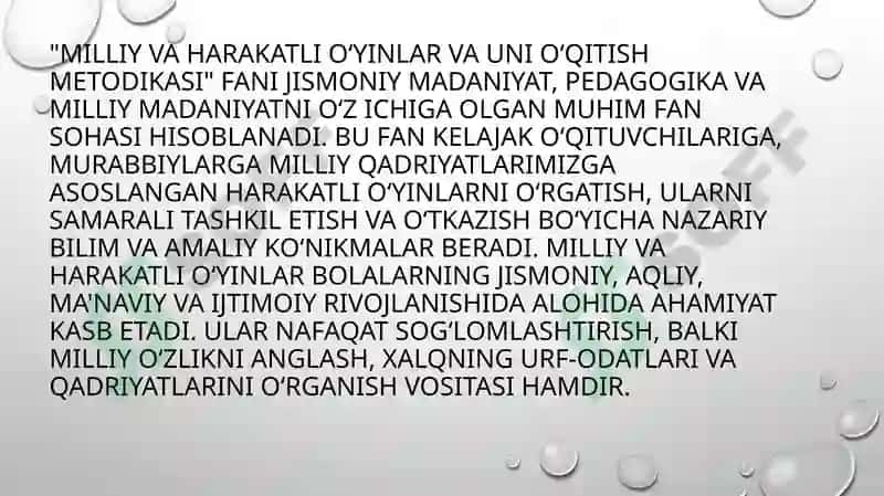 MILLIY VA HARAKATLI OYINLAR VA UNI O’QITISH METODIKASI FANINING MAQSADI HAMDA VAZIFALARI 3
