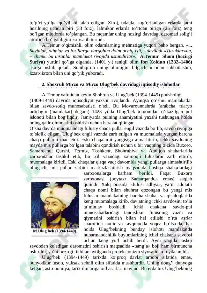 Amir Temurning va temuriylar davridagi iqtisodiy g’oyalar va iqtisodiy siyosat 3