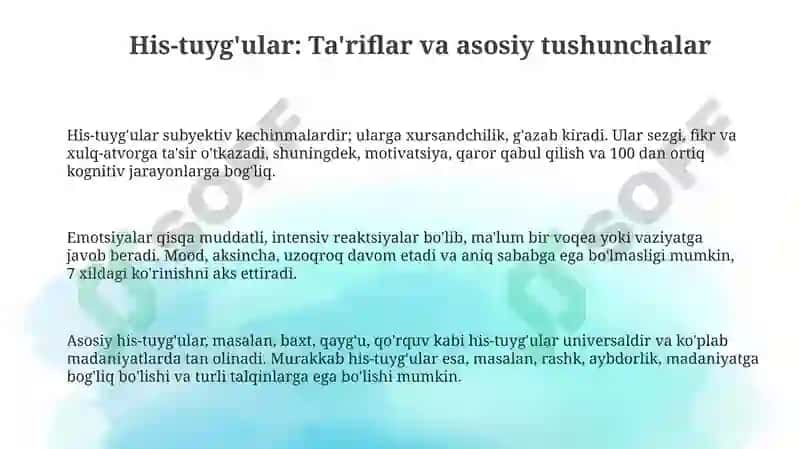 Hissiyotlar: Ta'riflar, Turlari va Asoslari 3
