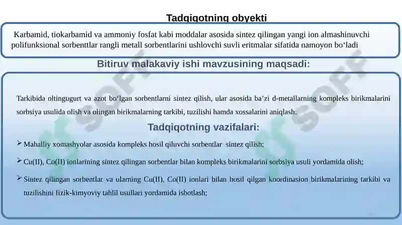 Tarkibida oltingugurt va azot bo`lgan sorbentlar  sintizi va ularning qo`llanilishi 3