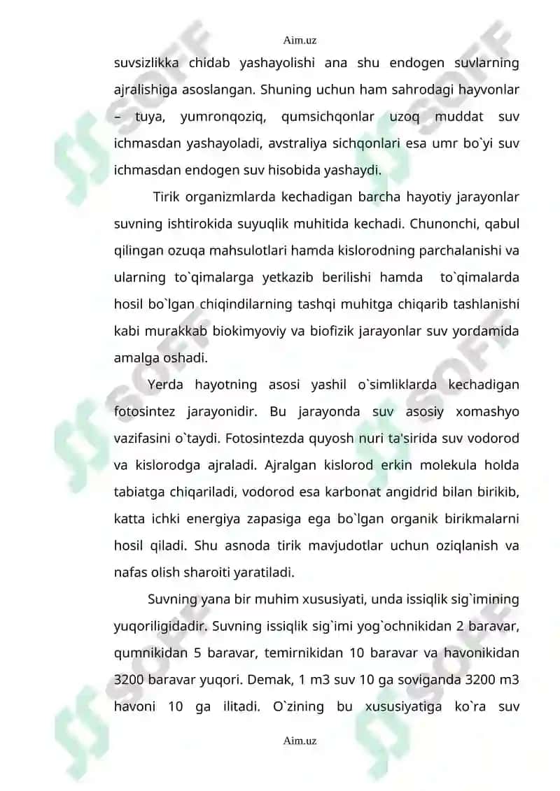 Suv resurslari, ularni muhofaza qilish va  ulardan oqilona foydalanish. 3