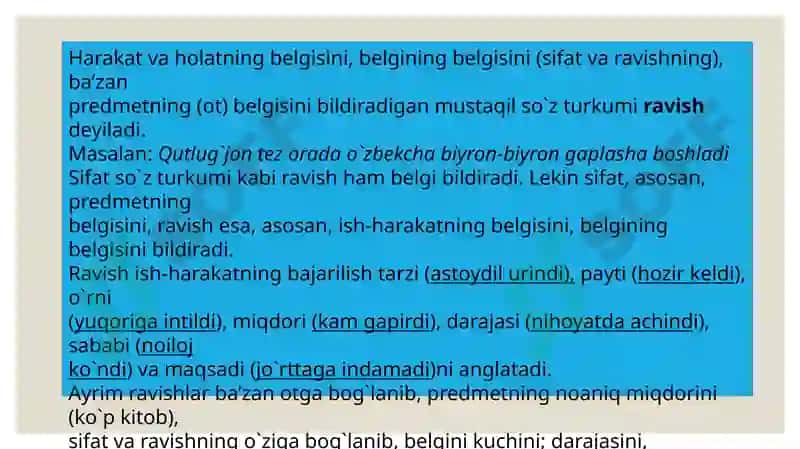 Ravish So’z turkumining o’ziga xos xususiyatlari 3