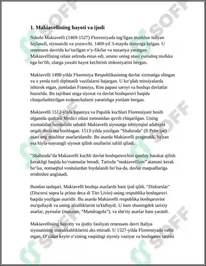 MAKIAVELLINING “XUKMDOR”ASARI HAQIDA MUSTAQIL ISH 3