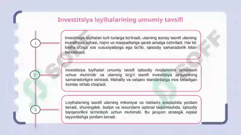 Investitsiya loyihalarining tasniflanishi 3
