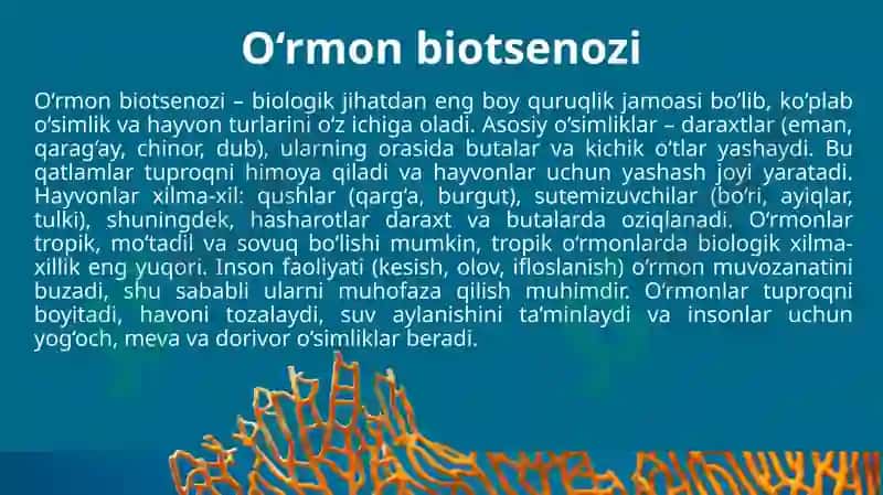 Quruqlik biotsenozlarining turi va ulardagi tashkil etili shediylik jamoalarini tushunish 3