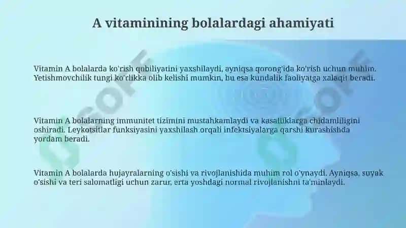 A vitaminining bolalardagi ahamiyati va yetishmovchiligi oqibatlari 3