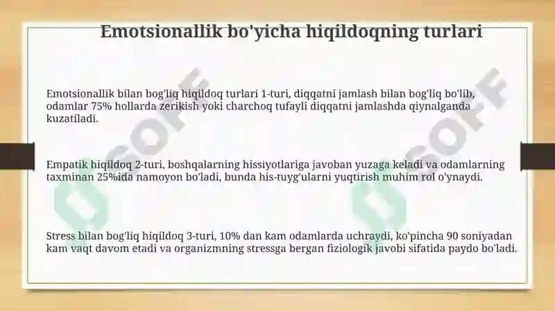 Emotsionallik bo'yicha hiqildoqning turlari 3