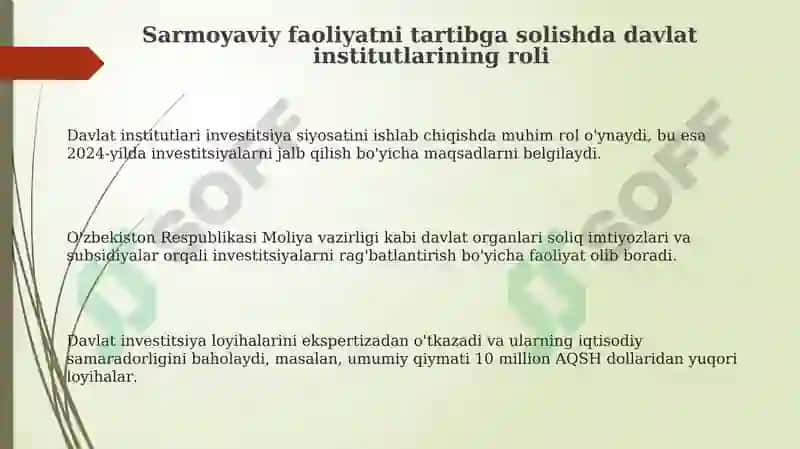 Sarmoyaviy faoliyatni tartibga solishda davlat institutlarining roli 3