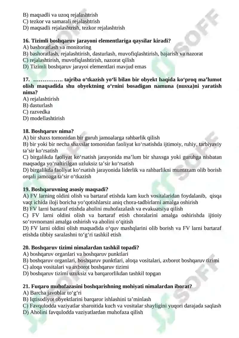 "Fuqaro muhofazasi" fanidan yakuniy test savollari 3