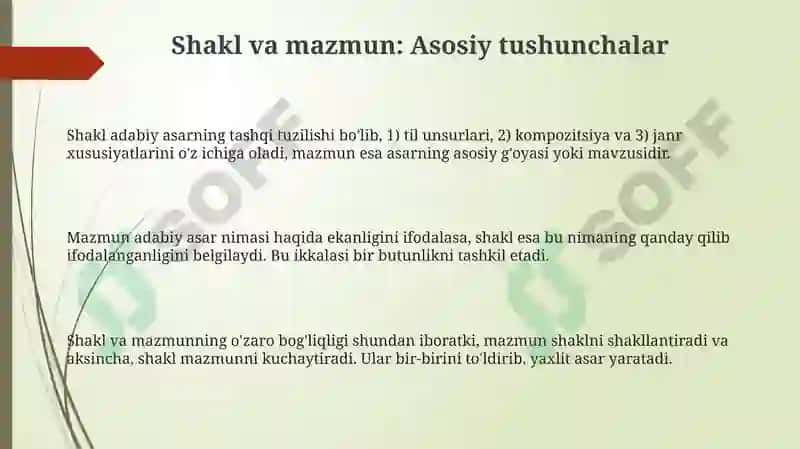 Badiiy asarda shakl va mazmun uyg'unligi 3