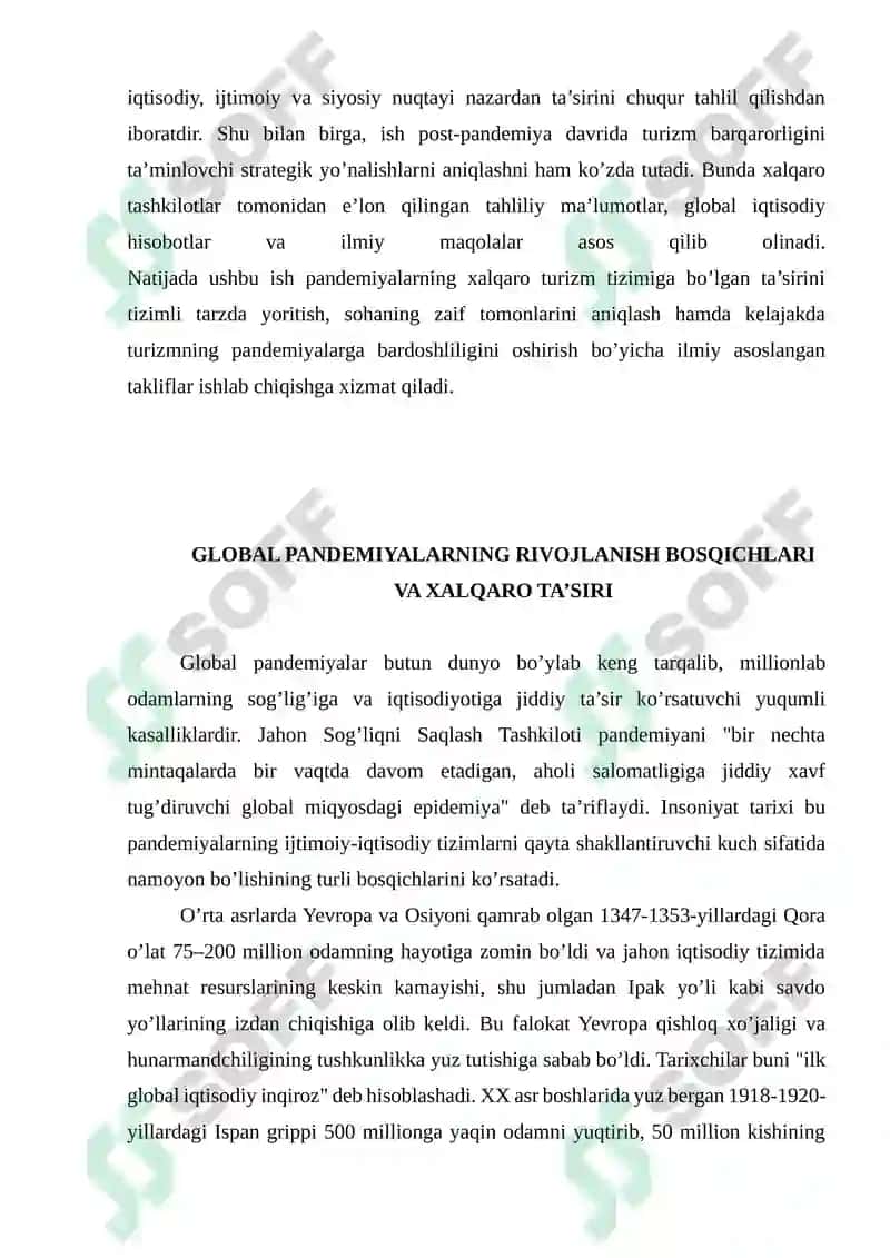 GLOBAL PANDEMIYALAR VA ULARNING XALQARO TURIZMGA TA’SIRI 3