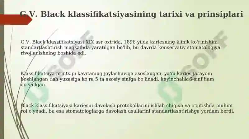 G.V. Blek bo'yicha karies kovaklarining klinik-topografik tasnifi 3
