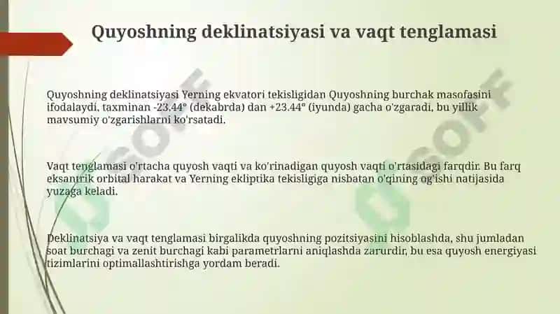 Quyoshning ufqdan balandligini hisoblash 3