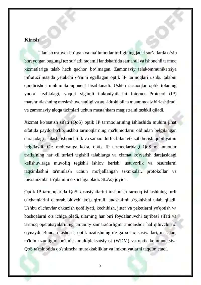 OPTIK IP -TARMOQLARDA XIZMAT KO‘RSATISH SIFATINING HUSUSIYATLARI 3