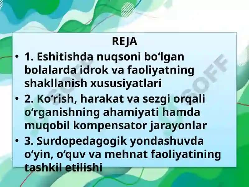 ESHITISHDA NUQSONI BO’LGAN BOLALAR FAOLIYAT JARAYONINING O’ZIGA XOSLIGI 3