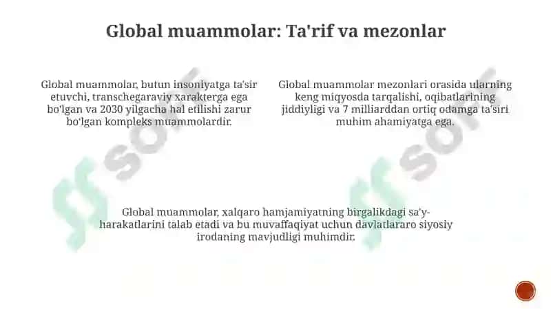 Global muammolarning mezonlari va darajalari 3