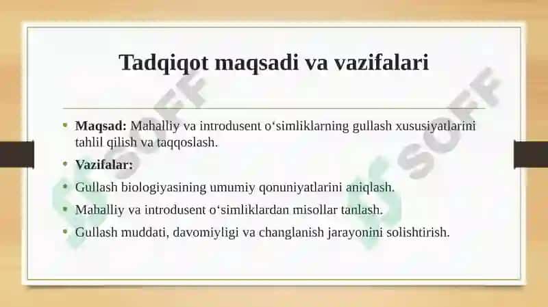 Turli xil o'simliklar misolida xususan mahalliy va introdusent o'simliklarda gullash biologiyasini o'rganish 3