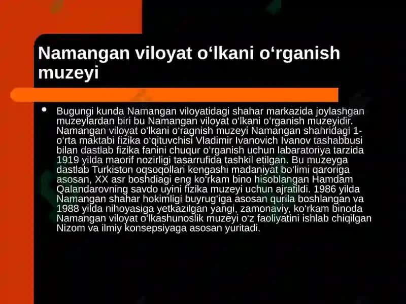 Namangan viloyati tarixi va madaniyatini o'rganish davlat muzeyi 3