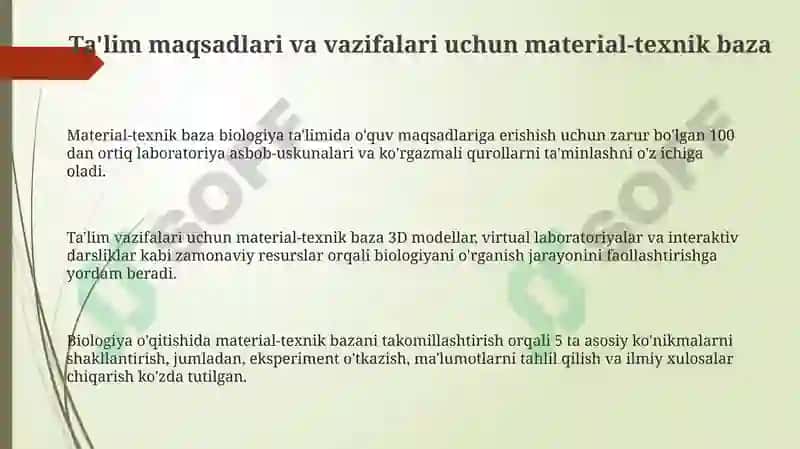 Biologiyani oʻqitishda moddiy texnika bazasidan foydalanish 3