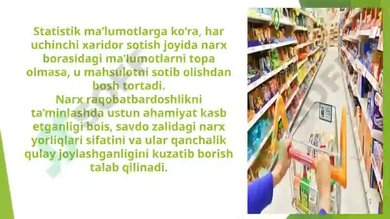 Narxyorliqlarini joylashtirish va narxyorliqlarni ko'rinish shakli 3