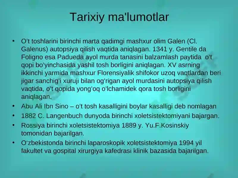O‘t tosh kasalligi. Xoletsistitlar, diagnostikasi va davolash 3