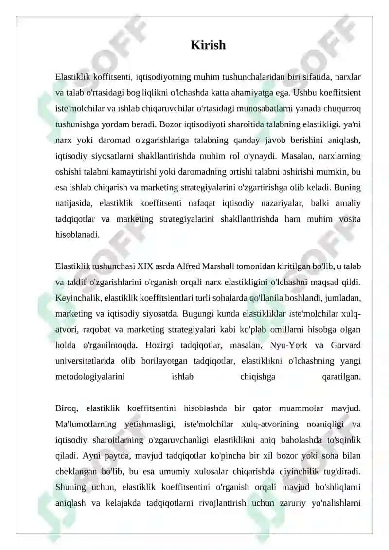 Elastiklik koffitsenti yordamida bozor talabini baholash 3