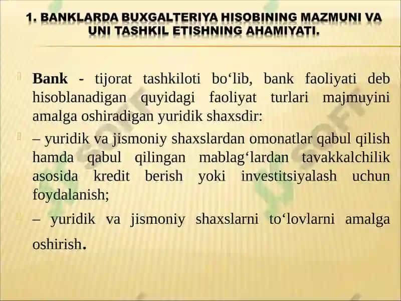 BANKLARDA BUXGALTERIYA HISOBINI TASHKIL QILINISHI 3