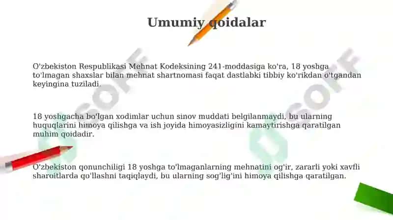 18 yoshgacha bo‘lgan xodimlar mehnatini huquqiy tartibga solish 3