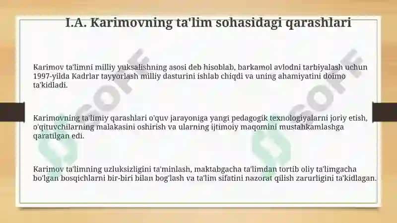 I.A. Karimovning ta'lim sohasidagi qarashlari va islohotlari 3