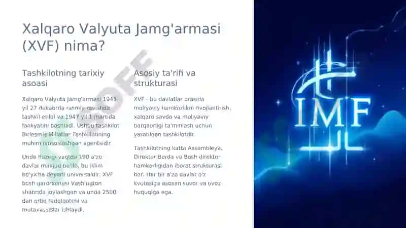 Xalqaro moliyaviy institutlar: XVFning o'rni va ro'li 3