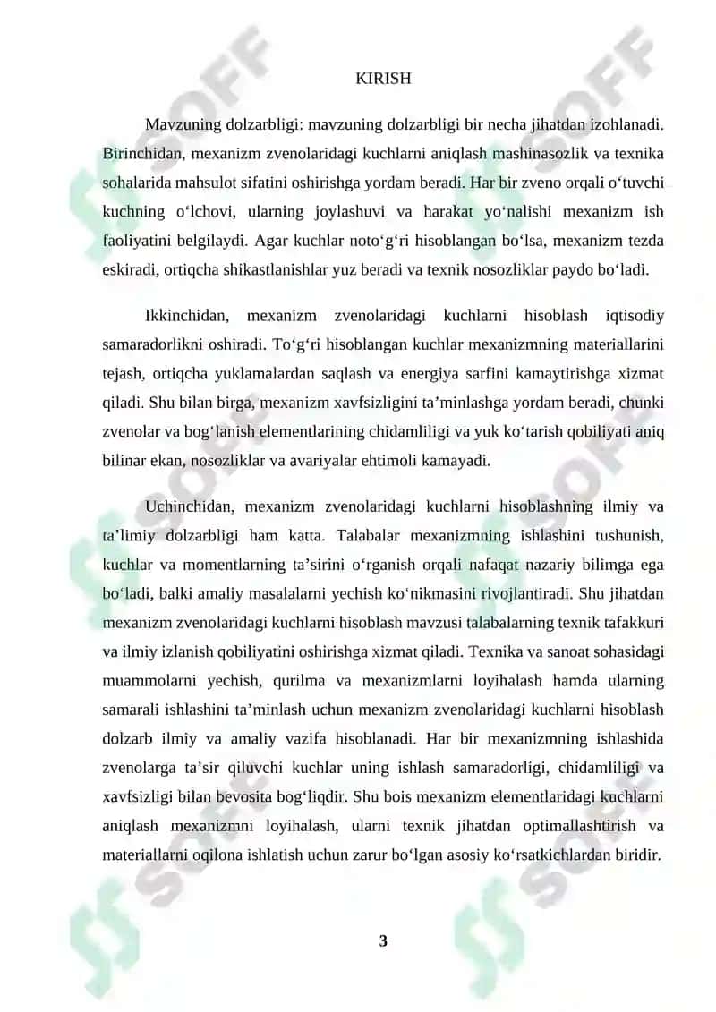 MEXANIZM ZVENALARIDAGI KUCHLARNI HISOBLASH kurs ishi 3