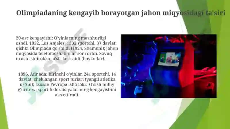 Olimpiya o'yinlarining xususiyatlari (1896- hozirga qadar) 3