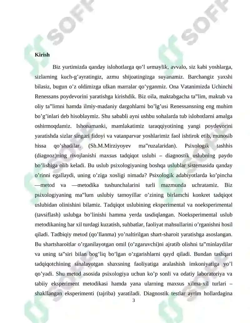 Psixodiagnostik metodikalar xarakteriga ko'ra kurs ishi 3